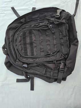 Highland Tactical Black MOLLE Tactical Backpack Zip External Pockets Padded